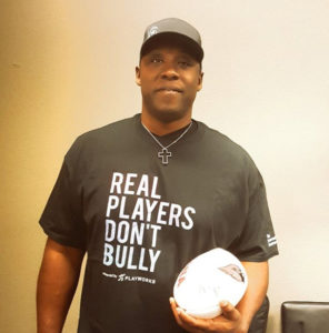 Andre Wadsworth wearing Real Players Don't Bully shirt