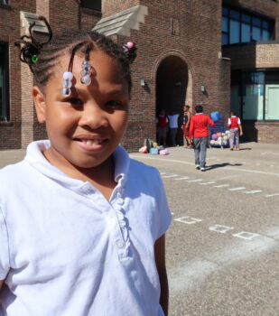 Angel smiling on the playground